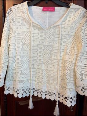 pookie & sebastian Women's Cream Lace Boho Blouse